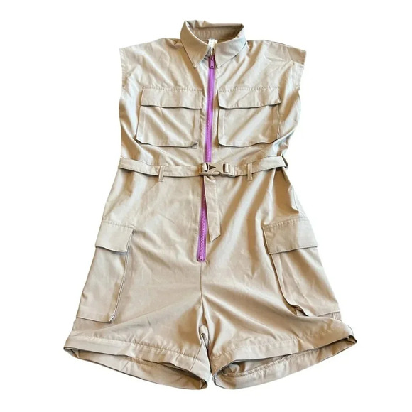 Fabletics Harmony Zip-Down Romper Shorts Cargo Safari w/ Belt Size XS Women's - Picture 2 of 12